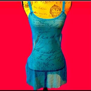 NWOT blue net swimsuit cover